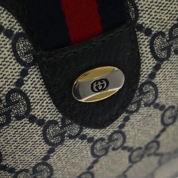 GUCCI GG Supreme Sherry Line Hand Bag PVC Navy Gold Red 40 02 006 Auth sw1342 - Picture 12 of 15